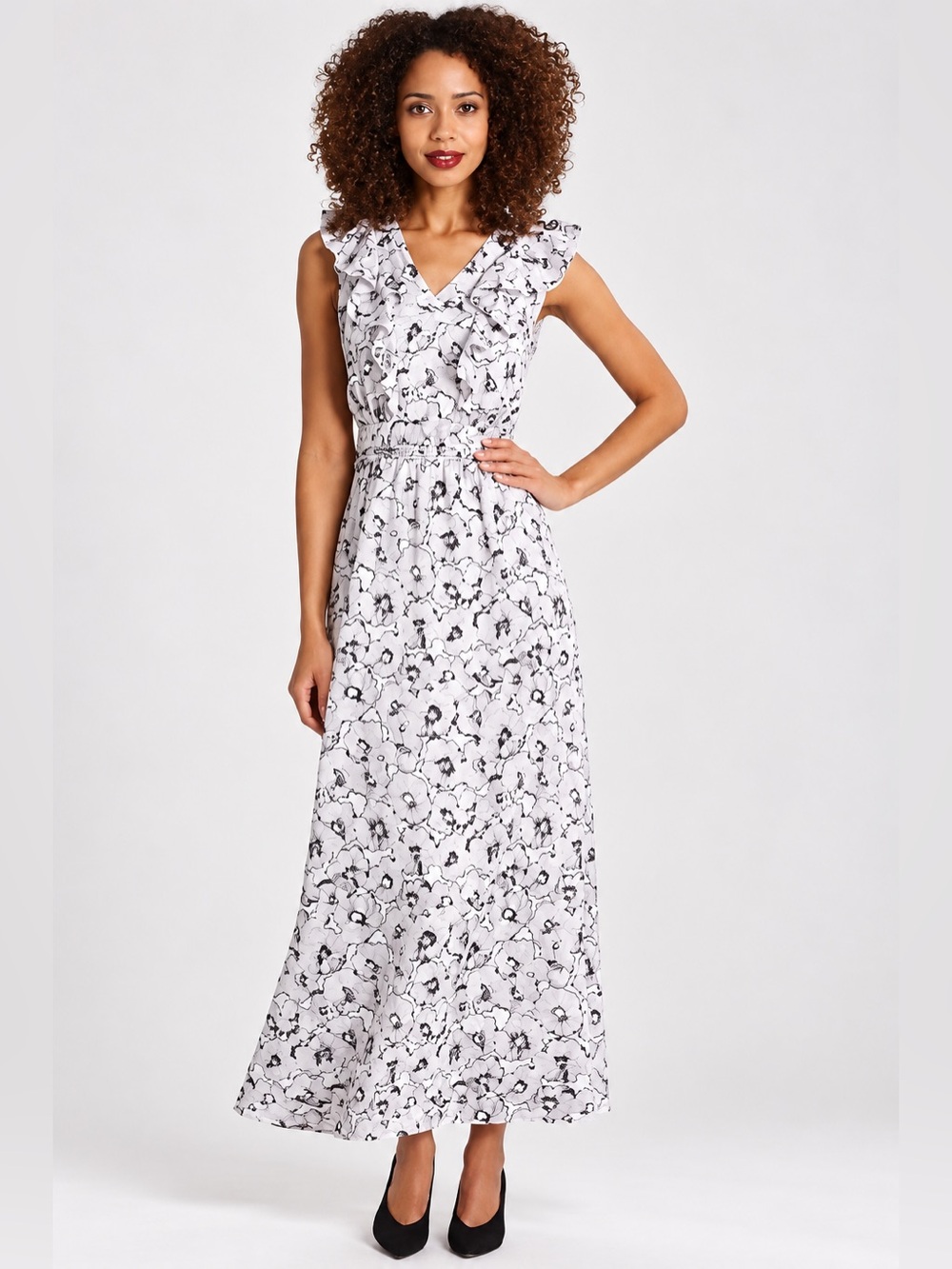 Banana Republic Women’s Purple Floral Ruffle Maxi Dress Formal Fancy Size 0